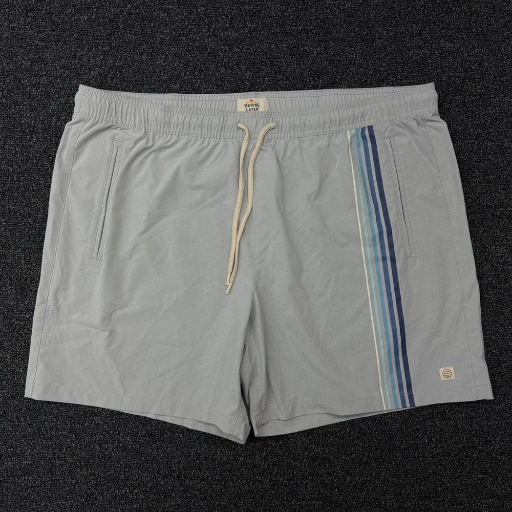 Marine Layer Mens XXL Swim Trunks Gray Blue Stripe Lined Board Shorts Beach 2024
